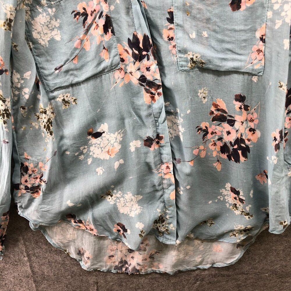 Cloth & Stone Long Sleeve Blouse Womens S Blue Lightweight Rayon Floral - Picture 4 of 8